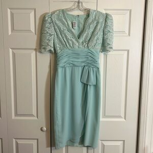 Vintage 80s 90s Miss Elliette Size 8 Seafoam Green Cocktail Dress Shoulder Pads